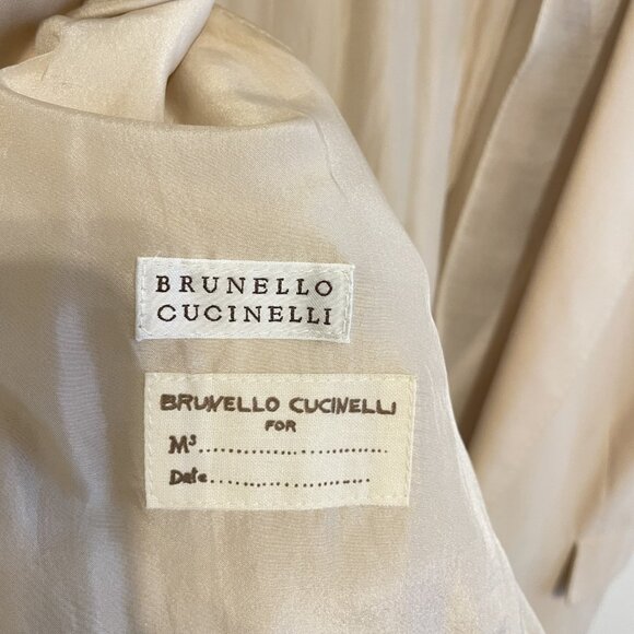 Brunello Cucinelli Vintage - Tan Gilet Vest with Silk Neckline Detail - Size 42 - Picture 5 of 6
